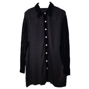 NM Essentials Black Knit Velvet Button Up Wool Blend Dress Size 1X Holiday Party